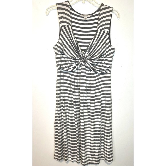 Boston Proper Dresses & Skirts - Boston Proper Dress Womens M Gray White Striped Twist Front Sleeveless Stretch